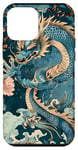 Coque pour iPhone 12 mini Bleu Art Déco Tropical Dragon Chinois E-Girl Esthétique