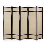 Décoshop26 - Paravent 5 panneaux pliable en bois noir et bambou 220 x175 cm