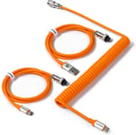 C04 Câble USB C Spiralé pour Claviers Mécaniques, Câble Aviateur 2 en 1 Custom - USB A to Type C et Type C to Type C, Charging Câble Double Sleeved avec Connecteur Aviateur 5 Pin - Orange