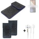 Protective cover for Motorola Moto G32 dark gray blue edge Filz Sleeve + earphon