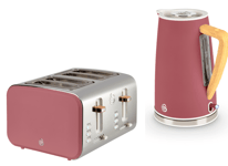 Swan Nordic Kettle & 4 Slice Toaster. Scandinavian Design Set in Fuchsia Colour