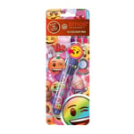 Emoji Novelty Pen 10 Colours Ballpoint Stationery School Clip Eraser Pink Purple