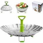 Panier Vapeur Inox, 9'' Cuit Vapeur Inoxydable pour Autocuiseur avec Manche Télescopique, Panier pour Cuire à la Vapeur, Fleur Marguerite Cuisson