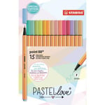 Etui de 15 stylos-feutres Stabilo Point 88 Pastellove. Pointe fine (0,4 mm). Coloris assortis