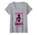 Womens Careful I already kicked cancers ass breast cancer awareness V-Neck T-Shirt