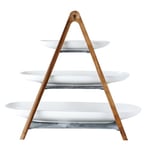 Villeroy & Boch – Artesano Original Cake Stand Large, 3-Tier Etagere 4 Pieces, Dishwasher Safe, Made from Natural Materials, Premium Porcelain/Natural Slate/Wood