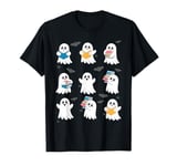 Teacher Halloween Trick or Teach Retro Groovy Ghost Book Kid T-Shirt