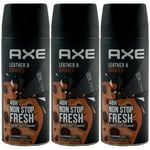 Axe Deodorant Spray Leather & Cookies 3 X 150ml for Man 48H Protection Bodyspray