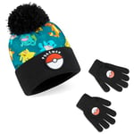 Pokémon Bonnet Enfant et Gants ou Ensemble Bonnet, Gants Hiver et Echarpe - Cadeau Gamer (Noir/Bleu 2 Pcs)