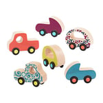 B. toys - 6 petites voitures en bois - Free Wheee-Lees - Véhicules - Ensemble de jeux de voitures colorées pour tout-petits et enfants, 1 an Plus