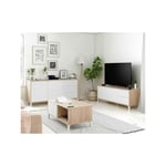 Séjour complet Blanc/Chêne - meza - Meuble tv : l 130 x l 41 x h 47 cm Buffet : l 154 x l 41 x h 74 cm Table basse : l 100 x l 50 x h 40 cm