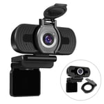 Dericam Webcam en Streaming Full HD 1080P avec Couverture Webcam, Webcam pour Ordinateur de Bureau et Portable USB, Mini-caméra vidéo Call-and-Play, Micro intégré, Clip Rotatif Flexible, W2, Noir