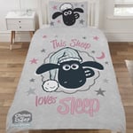 Shaun The Sheep Single Duvet Cover Set  Love Sleep Grey Stars - 2 in 1 Design