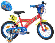 Vélo ATLAS Vélo Enfant 14' Paw Patrol équipé de 2 Freins, Plaque Avant décorative, Bidon arrière et Casque Pat Patrouille Inclus Garçon, Rouge, 14