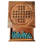 Wooden Solitaire with Marble Drawer | Travel & Strategic Games for Adults