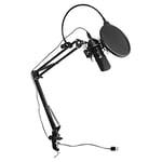 TnB Influence Microphone Cardioïde A Condensateur, Qualité Professionnelle, Pack Complet- Bras Articulé - Bonnette - Filtre Anti-pop - Support Anti-vibrations, Idéal pour Streaming, Podcast - Noir