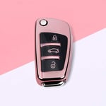 BTOEFE Car Folding Key Cover Full Case Buckle Set Suitable, for Audi A1 A3 Q3 A6L Q2L Q7 S3 QA1 2018 2019 Remote Protective Holder Shell-A-pink