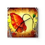 Horloge murale en verre 40x40cm Silencieuse Fleur lignes marques Wall Clock