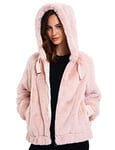 Geschallino Manteau en Fausse Fourrure pour Femme en Molleton D'hiver Court et Chaud, Duveteux et flou Sherpa en Peau de Mouton Avec Capuche 1712014 Rose XXL