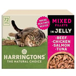 Harringtons Complete Wet Pouch Grain Free Hypoallergenic Adult Cat Food Mixed in Jelly Pack 72x85g - Beef, Chicken, Salmon & Tuna- Making Mealtimes Meatier