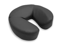 QUIRUMED WELLCORE Coussin Facial de Massage Ergonomique en Similicuir avec Velcro, Forme Fer à Cheval, 25 x 26 x 6 cm, Noir