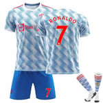 2223 Manchester United Away Kids Football Kit NO. 7 Ronaldo Blue/White kids 26(140-150cm)