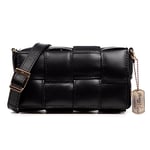 FIRENZE ARTEGIANI. Anela Women's Shoulder Bag Genuine Leather Sauvage Finish Padded 22 x 8.5 x 12 cm Colour: Black, Black/White, Utility