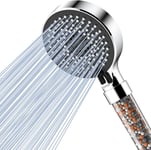 Pommeau de douche avec Filtre Economie Deau, Pommeau Douche Anti Calcaire Haute Pression, Douchette Douche Salle de Bain à Effet Pluie avec 5 Types de Jets Noir