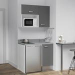 Cuisibane - Kitchenette K00L - 100 cm - emplacements frigo top et micro-ondes-Gris-Cromo-évier à droite