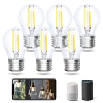 Aigostar Ampoule Connectée Alexa, Ampoule LED E27 Edison, G45 Transparent Ampoule Vintage WIFI, 4.5W 470LM, Blanc Chaud Dimmable 2700K -6500K, Compatible Alexa et Google Home, 6 Unités