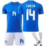 25 Italien hemmablå nr 14 Chiesa fotbollstema tröja barndräkt för vuxna No. 14 Chiesa L(175-180CM)