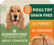 Harringtons Complete Wet Tray Grain Free Hypoallergenic Adult Dog Food Poultry Pack 6x400g - Turkey & Chicken - Made with All Natural Ingredients