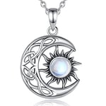 EUDORA Harmony Ball Moon and Sun Necklace for Women, Celtic Crescent Sterling Silver Vintage Pendant Moonstone Jewelry Birthday Valentine' s Day Gift for Girls Wife, 18 Inch Chain