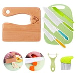 Goodchef Lot de 8 couteaux de cuisine pour enfants - Pour couper et cuire des fruits ou légumes - Avec couteau en bois, planche à découper et éplucher (poisson)