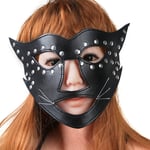 Seksikäs PU-nahkainen kissanaamio naisille Black Bondage Bunny Cat Masquerade Eye Mask Halloween Carnival Club Party Cosplay Mask #p3