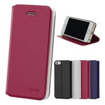 doupi Flip Cover pour iPhone 5 5S SE, Étui à Rabat Magnétique Coque Style Livre Protection Housse avec Support, Rouge Rose