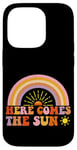 Coque pour iPhone 14 Pro Here Comes The Sun Style rétro arc-en-ciel