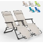 Beach And Garden Design - 2 chaises longues de plage et jardin pliants multi-positions Emily Lux Zero Gravity Couleur: Gris