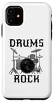 Coque pour iPhone 11 Batterie Rock, batteur fête des pères musicien rock Goth