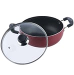 Induction Kadai Wok Saucepan Casserole Glass Lid Non Stick  Karahi 8cm 5.5L