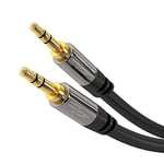 KabelDirekt – Câble AUX & jack 3,5 mm – 1 m (câble audio stéréo, enveloppe métallique quasi-indestructible, pour smartphones/tablettes, ordinateurs portables, autoradios, lecteurs MP3, etc., noir)