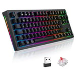 TECURS Clavier Gamer Mécanique sans Fil 80% TKL AZERTY, Clavier Gaming Bluetooth/2.4Ghz/USB-C Programmable avec Interrupteur Rouge, Clavier Mecanique de Jeu RGB pour PC/PS5/Win/Mac/Android/iOS, Noir