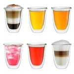 Creano Double Walled Coffee Glasses 250ml - Insulated Cappuccino Cups - Latte Macchiato, Tea - Handmade Heat Resistant Mugs - 6 pcs (Pack of 1)