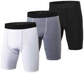 YUSHOW Lot de 3 Short de Compression Homme Short Sport Séchage Rapide Anti-Frottements Respirant Collant Court pour Running Rugby Fitness Rapide,Noir+Gris+Blanc,XL