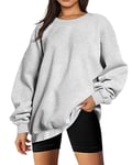 Timuspo Pull femme surdimensionné manches longues polaire col rond sweat-shirt automne hiver femmes filles vêtements ample hauts, gris, XXL