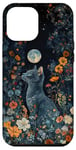 Coque pour iPhone 12 Pro Max Russe Bleu Chat Lune Fleurs Cottagecore