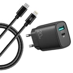 SiGN Extreme Hurtiglader for iPhone USB & USB-C 20W med USB-C til Lightning-kabel - Svart