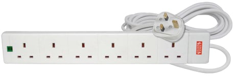 Mercury 6 gang 13A extension lead with surge protection, 2.0m, Blister