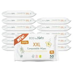 Naty lingettes bébé compostables XXL – Sans parfum, 100% bio-sourcées, sans plastique, hypoallergéniques, pour peau sensible, dermatologiquement testées (XXL – 600 lingettes – 12 paquets de 50)