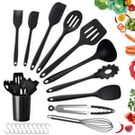 Silicone Utensil Set,Teselife Premium Kitchenware Heat Resistant Silicone Baking Spatula Utensils for Non-Stick Pans Turner Soup Ladles Whisk Tongs 10pcs Dishwasher Safe(Black)